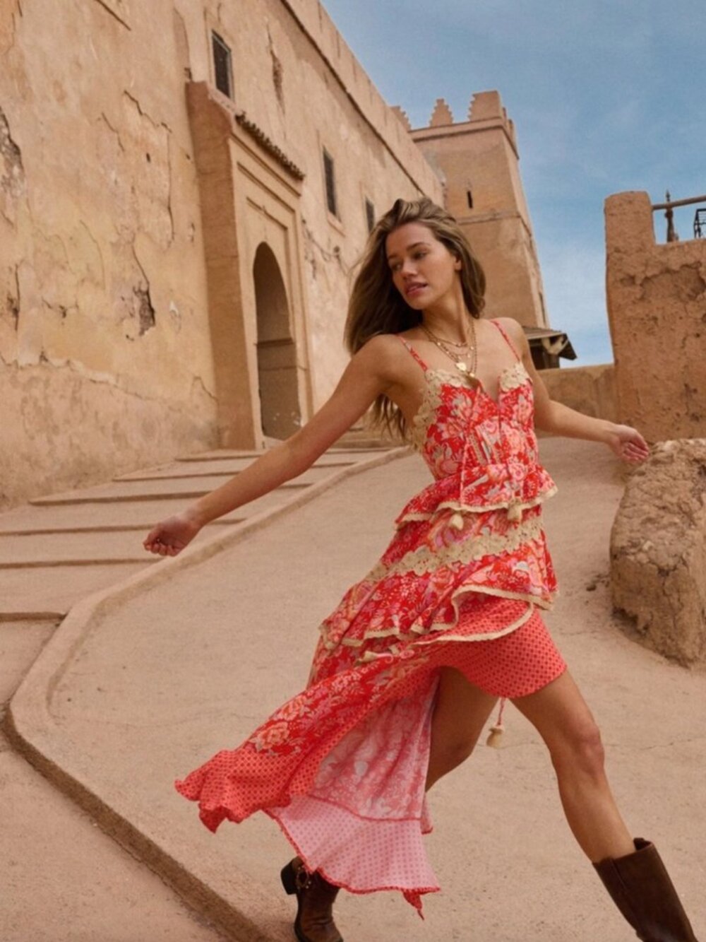 Free People x SPELL Full Bloom Ruffle Soirée Dress Daylily NWT Small Rare - Picture 3 of 16